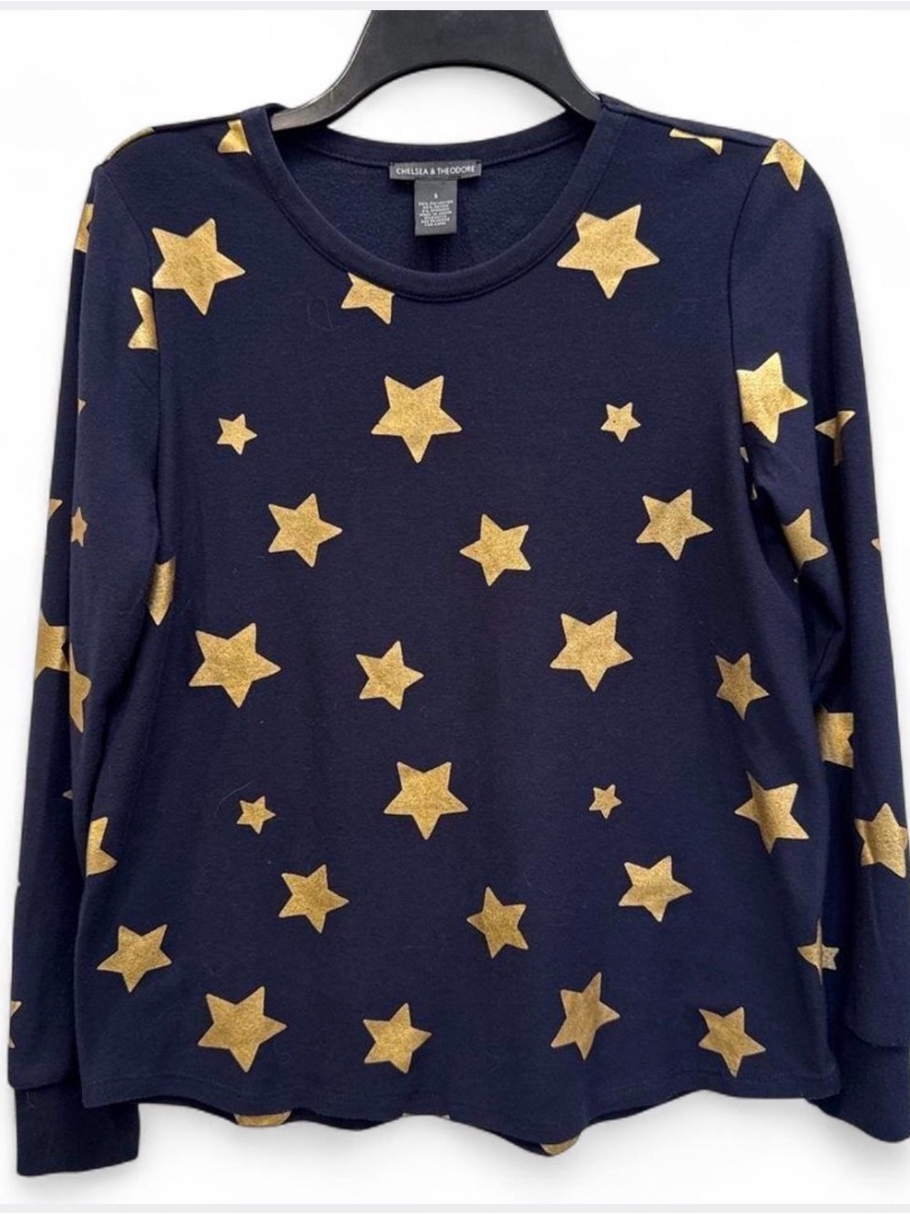 Chelsea & Theodore Navy Long-Sleeve Top with Gold Star Print